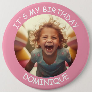 Anpassade Photo and Namn Birthday Button Knapp