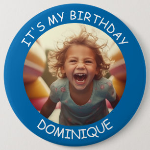Anpassade Photo and Namn Birthday Button Knapp