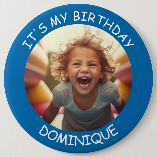 Anpassade Photo and Namn Birthday Button Knapp (Framsida)