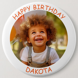 Anpassade Photo and Namn Birthday Button Knapp