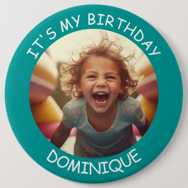 Anpassade Photo and Namn Birthday Button Knapp