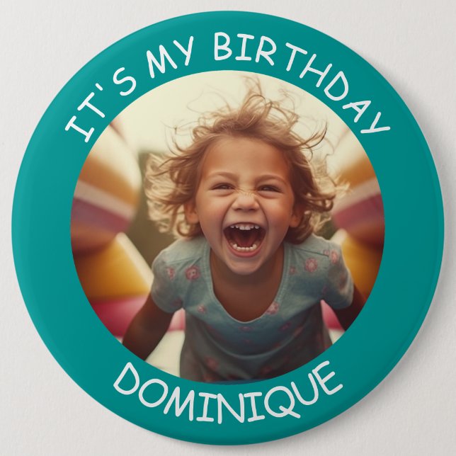 Anpassade Photo and Namn Birthday Button Knapp (Framsida)