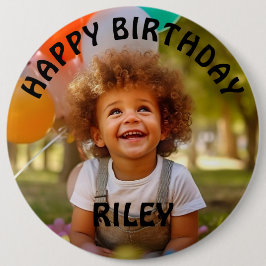Anpassade Photo and Namn Birthday Button Knapp