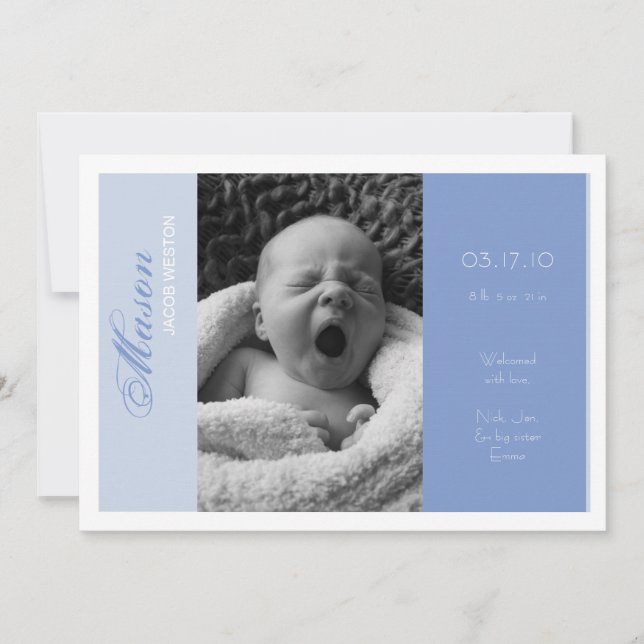 Anpassade Photo Birth Announcement Boy Meddelande (Framsida)