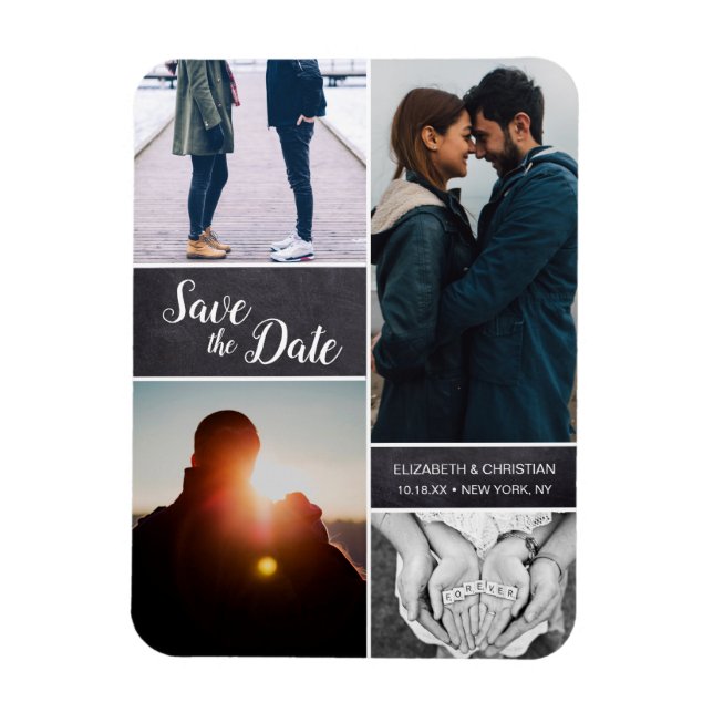 Anpassade Photo collage Bröllop spara datum Magnet (Vertikal)