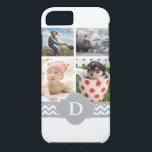 Anpassade Photo Collage Grått Chevron Monogram<br><div class="desc">Anpassa det här telefonfodralet med dina fyra favoritfoton och ändra till och med monogrammet brev och bakgrundsbilden av färg. Anpassa roligten.</div>