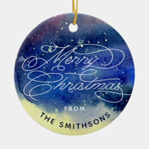 Anpassade Photo Cute Navy Blue God jul Julgransprydnad Keramik