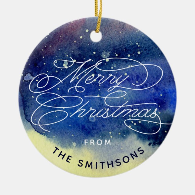 Anpassade Photo Cute Navy Blue God jul Julgransprydnad Keramik (Framsidan)