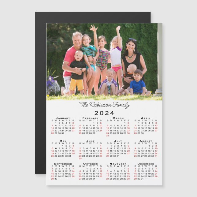Anpassade Photo och Namn 2024 Calendar Magnet (Fram/baksida)