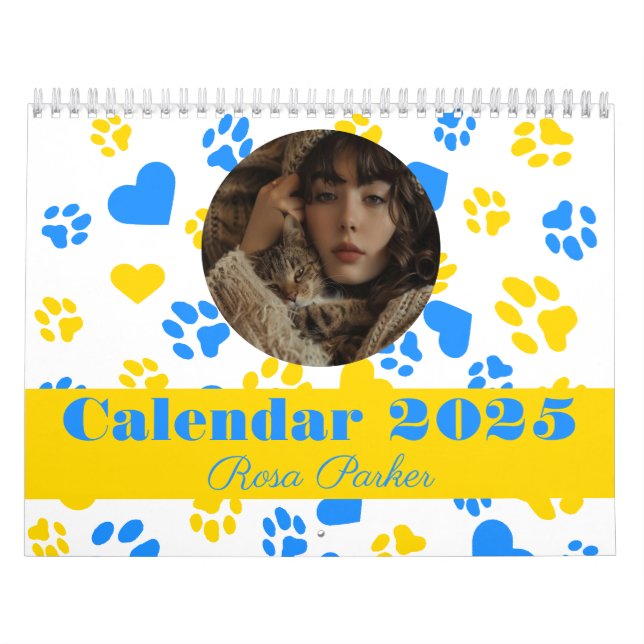Anpassade Photo och Namn Tass Blue & Guld Kalender (Omslag)