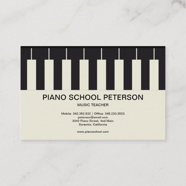 Anpassade Piano School Teacher Visitkort (Baksida)