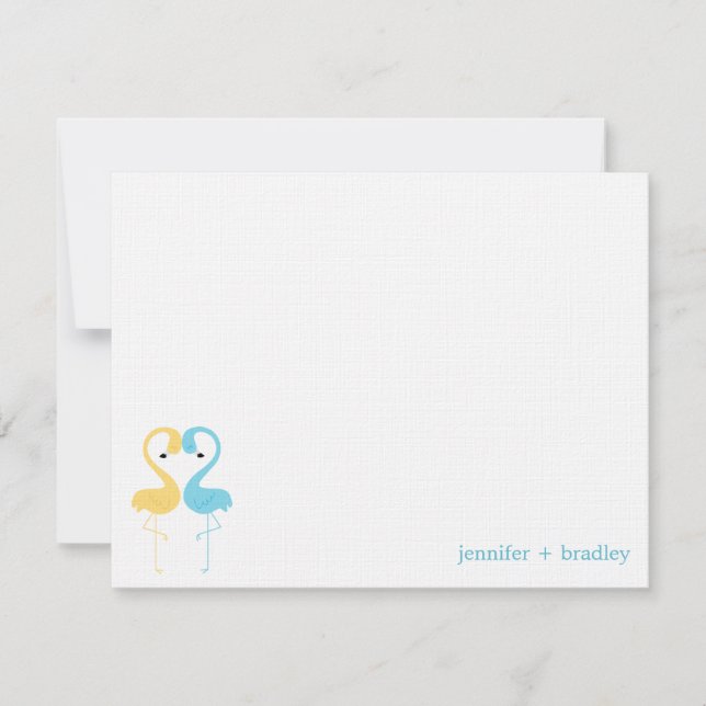 Anpassade platta tackkort för flamingopar inbjudningar (Framsida)