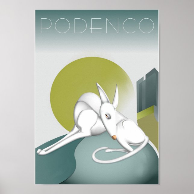 Anpassade Podenco Hund Art Deco Design Poster (Framsidan)