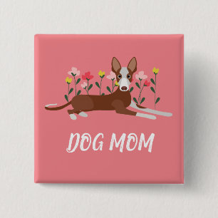 Anpassade Podenco Hund Rosa Blommigt Knapp