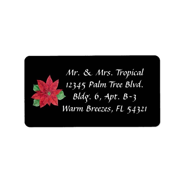 Anpassade Poinsettia Adressetiketters - Black Adressetikett (Framsidan)