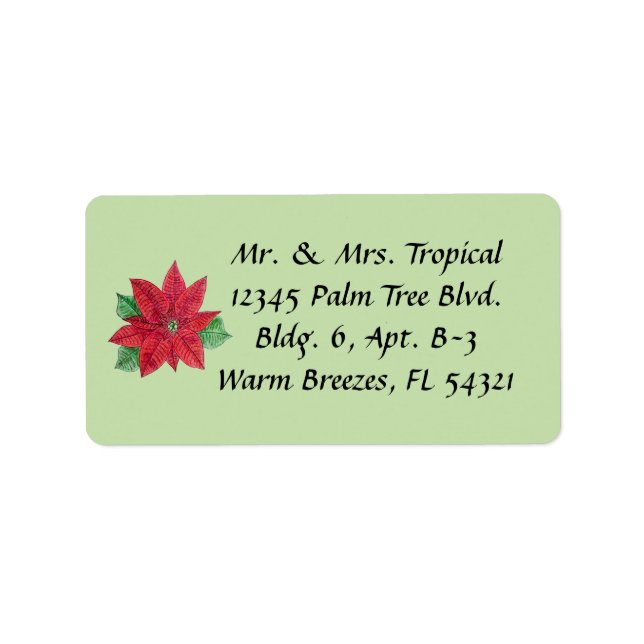 Anpassade Poinsettia Adressetiketters - Mint Adressetikett (Framsidan)
