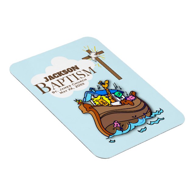 Anpassade, Pojke Baptism Noahs Ark Magnet (Högersidan)