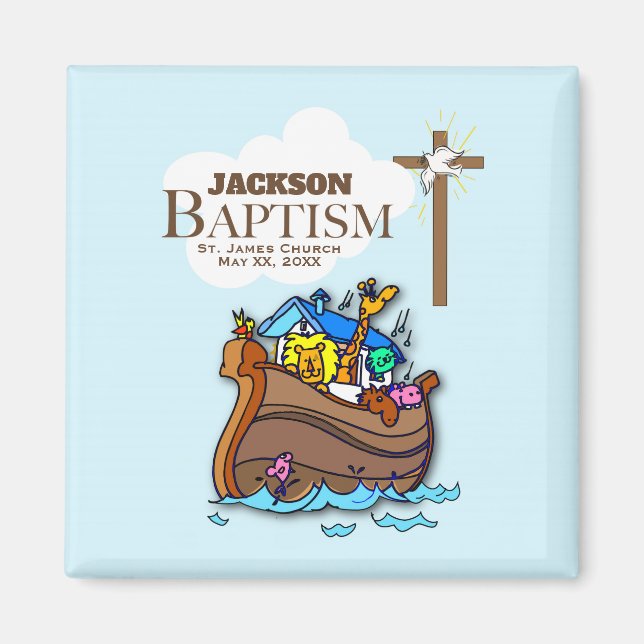 Anpassade, Pojke Baptism Noahs Ark Magnet (Framsidan)