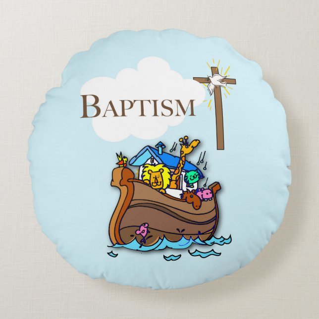 Anpassade, Pojke Baptism Noahs Ark Rund Kudde (Framsidan)