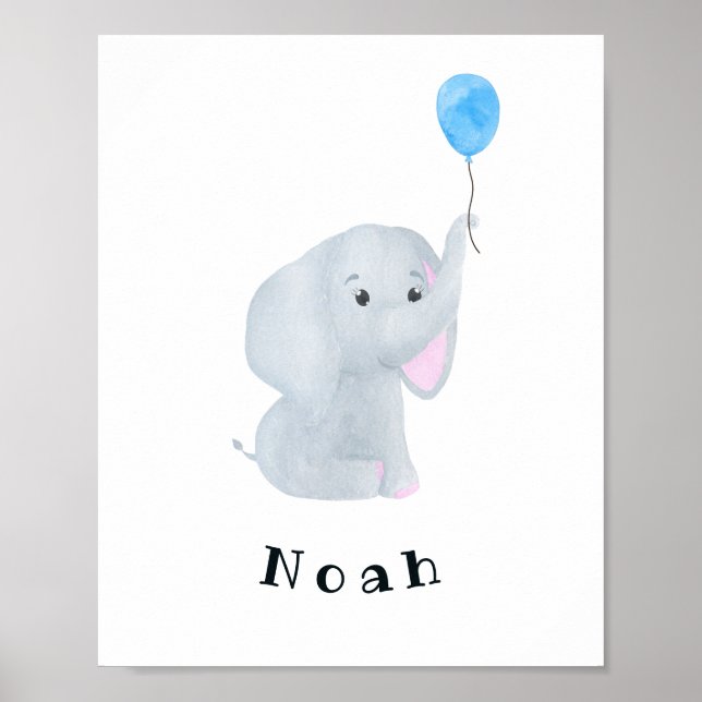 Anpassade Pojke Elephant Nursery Wall Art Poster (Framsidan)