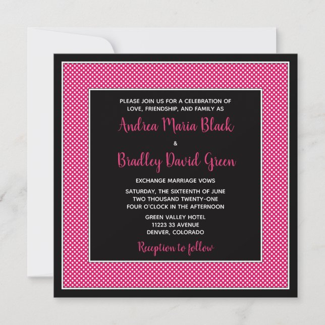 Anpassade Polka Dot Wedding bjudande - Rosa Inbjudningar (Framsida)