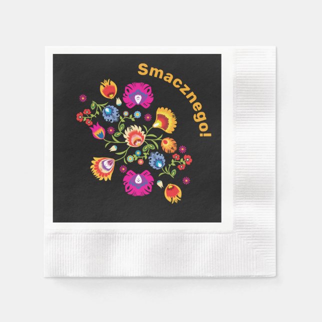 Anpassade Polsk folklore med rosa blommor Pappersservett (Framsidan)