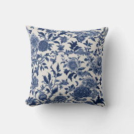 Anpassade Porcelain Elegance: Blue Blommigt Kudde