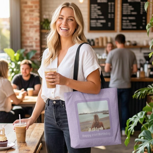 Anpassade present med foto för 21-åriga kvinnliga  tygkasse (Custom Photo Gifts for 21 Year Old Female Violet Tote Bag)