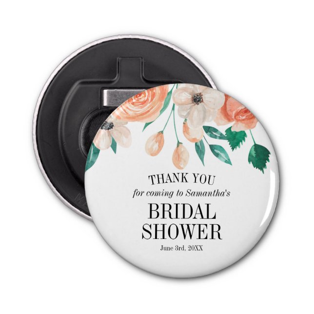 Anpassade presenter Elegant Peach Blommig Bröllops Flasköppnare (Framsidan)