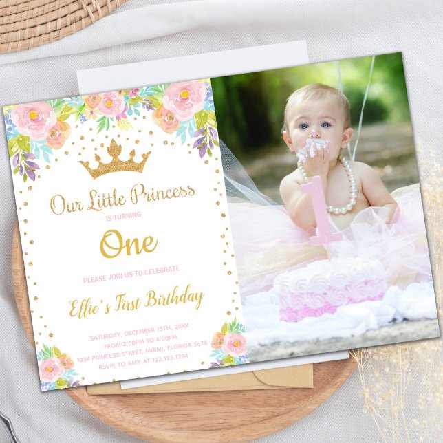 Anpassade Princess Party-för barn Inbjudningar (Crown Princess Birthday Invitations with photo)