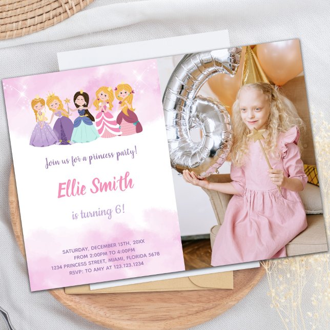 Anpassade Princess Party-för barn Inbjudningar (Princesses Birthday Invitations with photo)