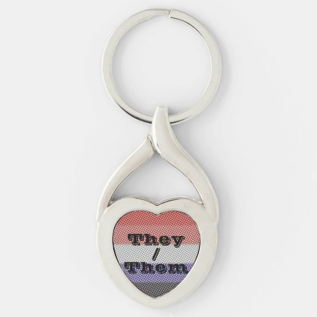 Anpassade Pronoun Cupioromantic Pride Flagga Twisted Heart Silverfärgad Nyckelring (Framsidan)