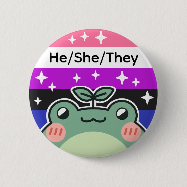 Anpassade Pronoun Genderfluid Pride Flagga Frog Knapp (Framsida)