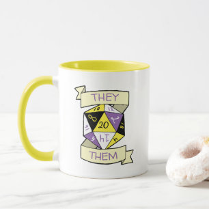 Anpassade Pronouns Nonbinary D20 TTRPG Dice Mugg
