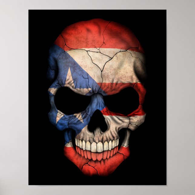 Anpassade Puerto Rican Flagga Skull Poster (Framsidan)