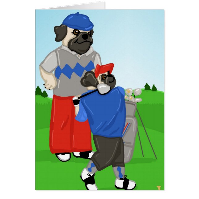 Anpassade Pugs Golfing Tees and Gifts Hälsningskort (Framsidan)