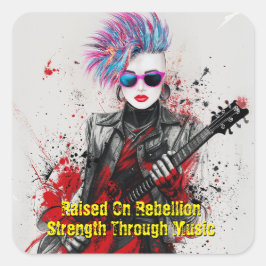 Anpassade Punk Girl Guitarist Art Inspirational Fyrkantigt Klistermärke