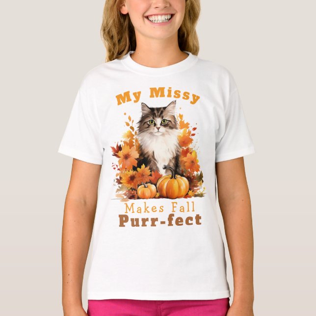 Anpassade Purr-fect Autumn Cat Missy T Shirt (Framsida)