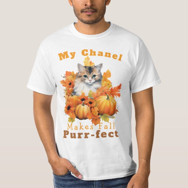 Anpassade PurrFect Autumn Cat Chanel T Shirt (Framsida)