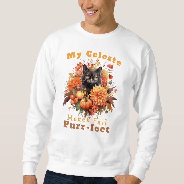 Anpassade PurrFect-höstkatt Celeste Lång Ärmad Tröja (Framsida)