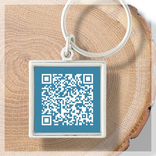 Anpassade QR-kod, blå nyckelkedja Fyrkantig Silverfärgad Nyckelring (Skapare uppladdad)