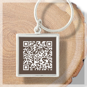 Anpassade QR-kod, brun nyckelkedja Fyrkantig Silverfärgad Nyckelring