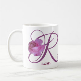 Anpassade Rachel namn monogram rosa ros blommigt Kaffemugg