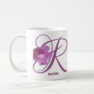 Anpassade Rachel namn monogram rosa ros blommigt Kaffemugg
