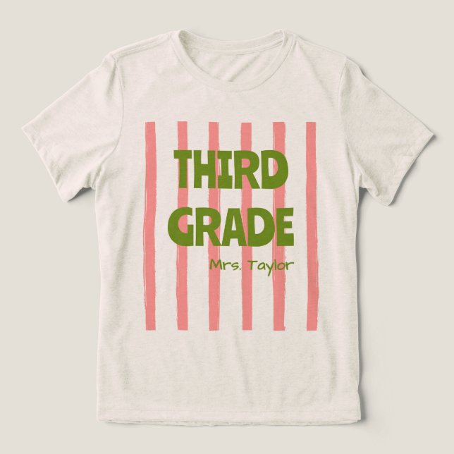 Anpassade randiga 3:e klass-lärare Namn Rosa T Shirt (Design Framsida)