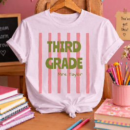 Anpassade randiga 3:e klass-lärare Namn Rosa T Shirt