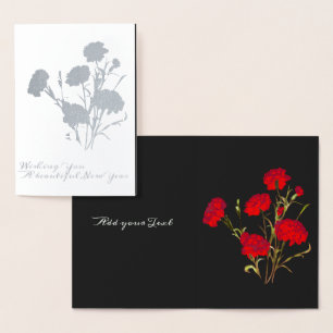 Anpassade Red Carnation Blommigt Black, nytt år Folierat Kort