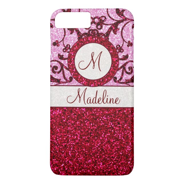 Anpassade Red glitter monogram iPhone 7 fodral Case-Mate iPhone Skal (Baksida)