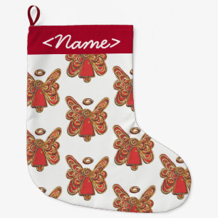 Anpassade Red Guardian Angel Stocking Stor Julstrumpa