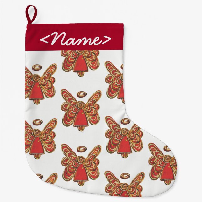 Anpassade Red Guardian Angel Stocking Stor Julstrumpa (Framsidan)